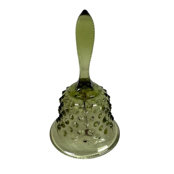 Vintage Fenton Green Glass Colonial Hobnail Bell Metal Striker 5.25" - Picture 1 of 4